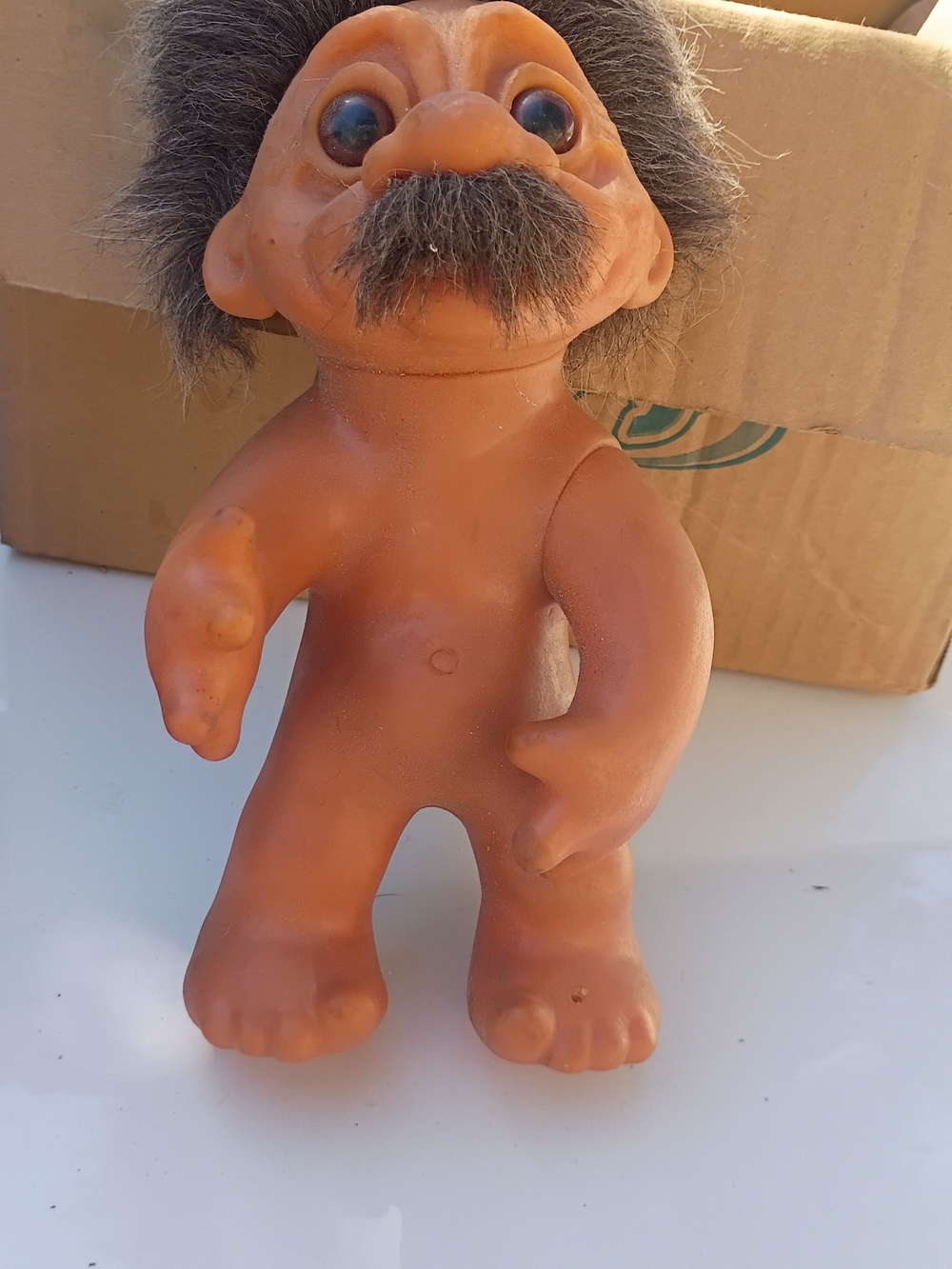 Vintage 1977 Orange Troll Doll with Brown Hair and Mustache  VERY RARE!¡!